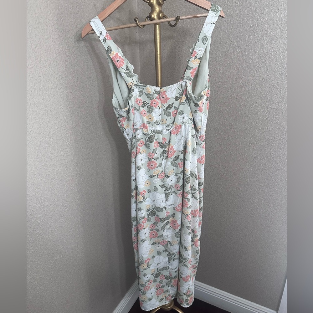 Abercrombie & Fitch Light Mint Floral Midi Dress with Pink and White Flowers - Picture 10 of 10